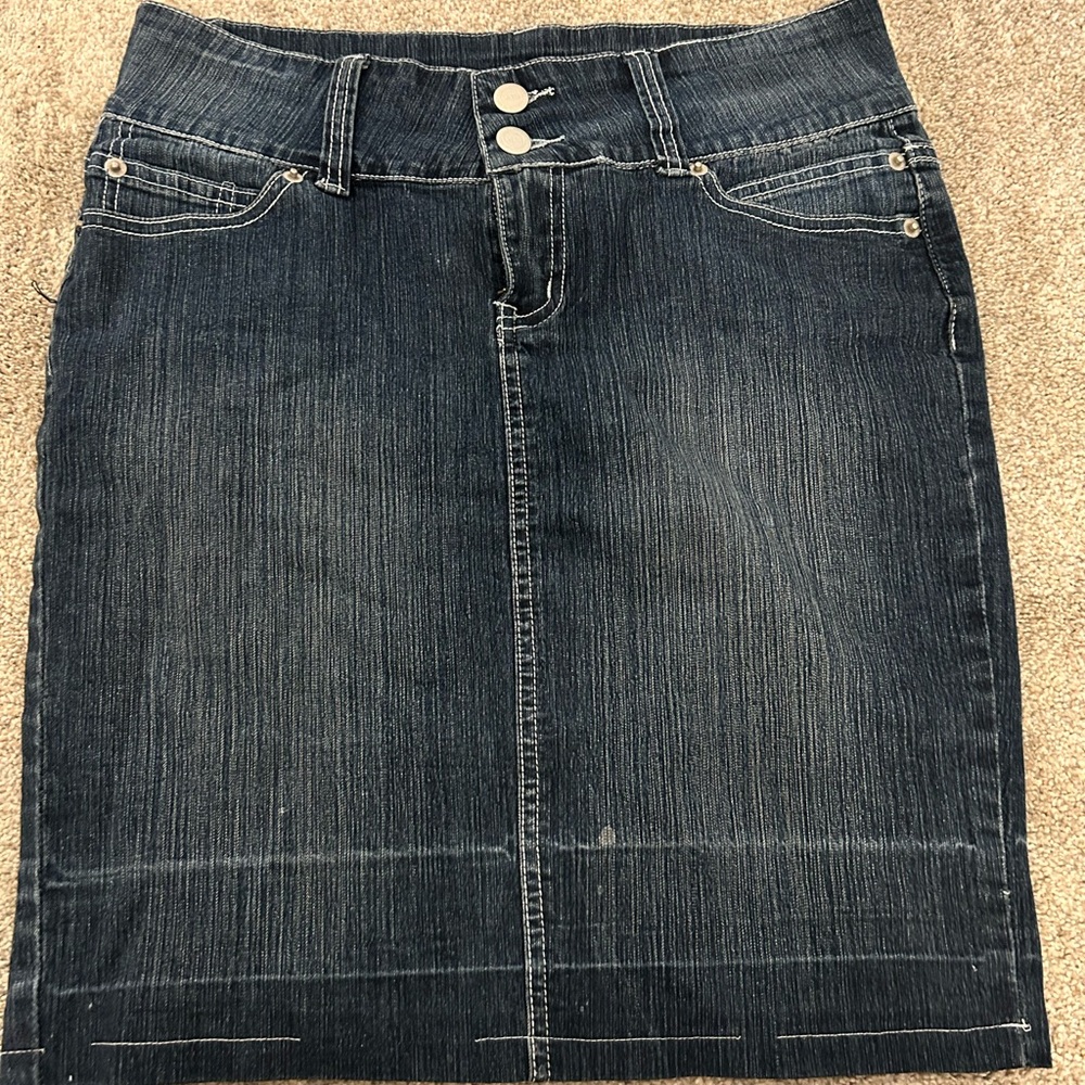 Dark Denim Skirt with Button Detail